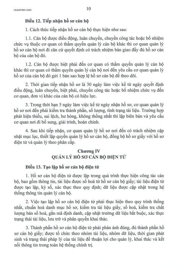 Quy định số 211-QĐ/TW về quản lý hồ sơ cán bộ- Ảnh 11.