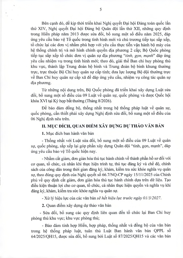 Dự thảo sửa 6 Nghị định lĩnh vực quốc phòng, quân sự khi sắp xếp cơ quan quân sự địa phương- Ảnh 5.