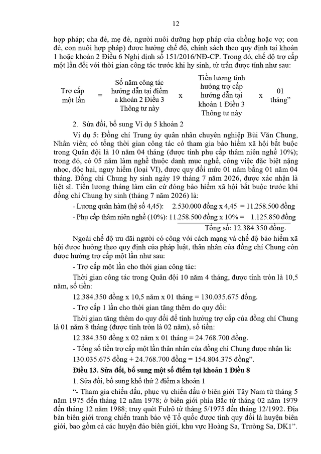 Dư thảo Thông tư sửa đổi, bổ sung quy định về chế độ trợ cấp một lần khi thôi phục vụ Quân đội- Ảnh 12.