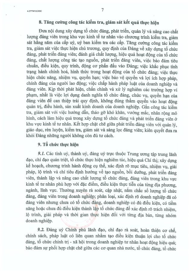 Chỉ thị số 12-CT/TW về đổi mới, nâng cao chất lượng công tác xây dựng Đảng trong khu vực kinh tế tư nhân- Ảnh 9.