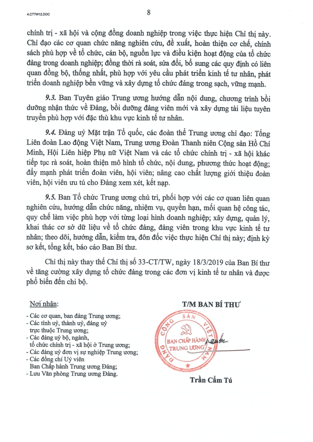 Chỉ thị số 12-CT/TW về đổi mới, nâng cao chất lượng công tác xây dựng Đảng trong khu vực kinh tế tư nhân- Ảnh 10.