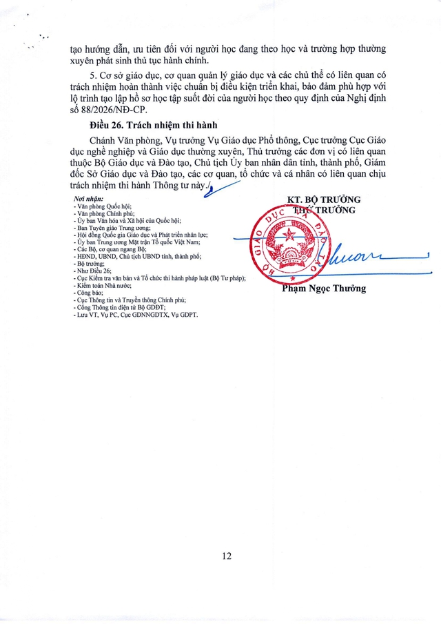 Thông tư 70/2026/TT-BGDĐT về quản lý và sử dụng học bạ số- Ảnh 14.