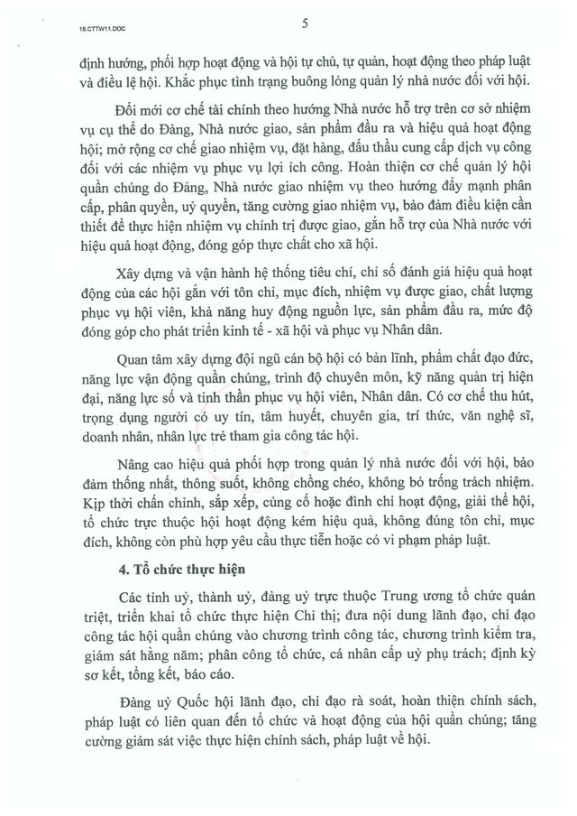 Chỉ thị số 11-CT/TW của Bộ Chính trị về tăng cường sự lãnh đạo của Đảng và phát huy vai trò của các hội quần chúng trong giai đoạn phát triển mới- Ảnh 6.