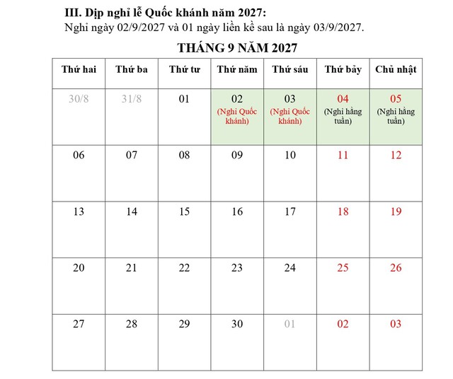 Đề xuất phương án NGHỈ TẾT NGUYÊN ĐÁN (TẾT ĐINH MÙI), NGHỈ LỄ QUỐC KHÁNH 2027- Ảnh 5.