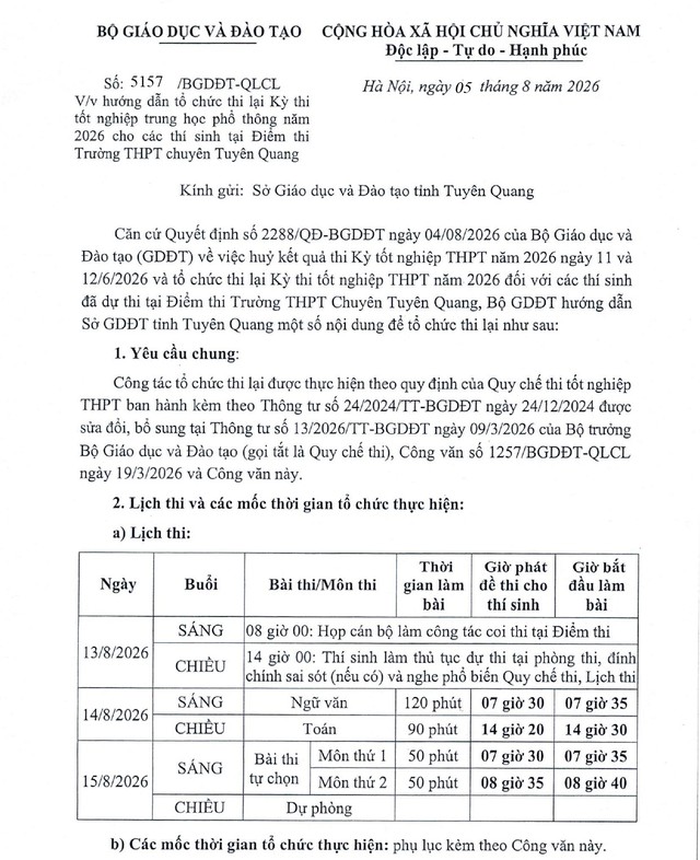 Chi tiết LỊCH THI LẠI, các MỐC THỜI GIAN TỔ CHỨC THI LẠI cho các thí sinh tại Điểm thi Trường chuyên Tuyên Quang- Ảnh 3.