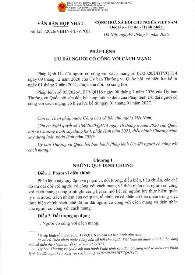 PHÁP LỆNH ƯU ĐÃI NGƯỜI CÓ CÔNG VỚI CÁCH MẠNG- Ảnh 1.