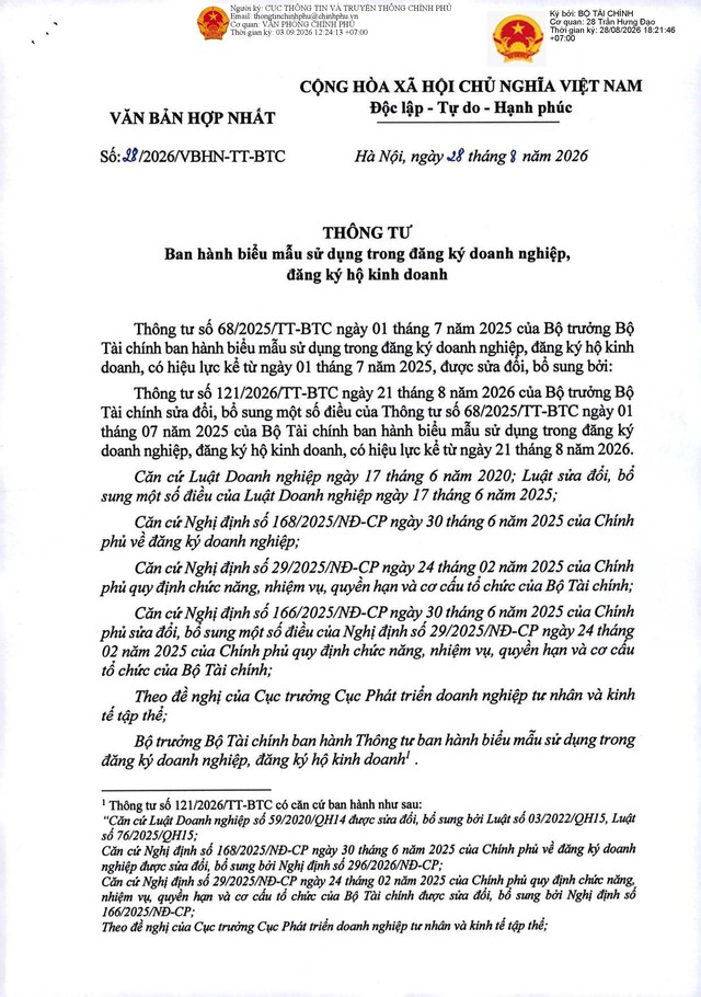 TOÀN VĂN: Thông tư ban hành biểu mẫu sử dụng trong đăng ký doanh nghiệp, đăng ký hộ kinh doanh- Ảnh 3.