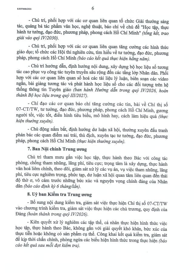 Chỉ thị số 07-CT/TW của Bộ Chính trị về "Đẩy mạnh học tập, thực hành tư tưởng, đạo đức, phương pháp, phong cách Hồ Chí Minh trong giai đoạn phát triển mới"- Ảnh 11.