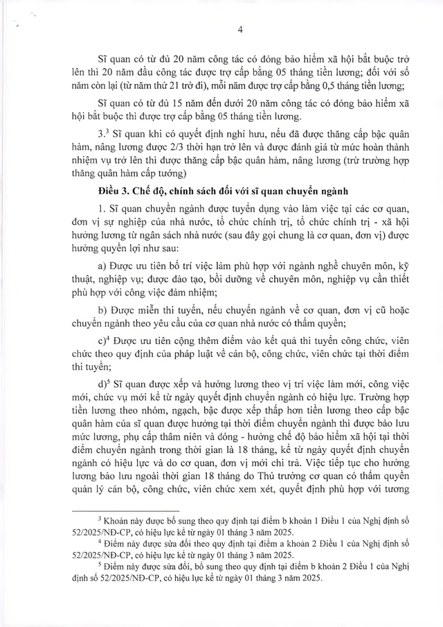 Nghị định quy định chế độ, chính sách đối với sĩ quan thôi phục vụ tại ngũ, hy sinh, từ trần, chuyển quân nhân chuyên nghiệp hoặc công chức quốc phòng- Ảnh 4.