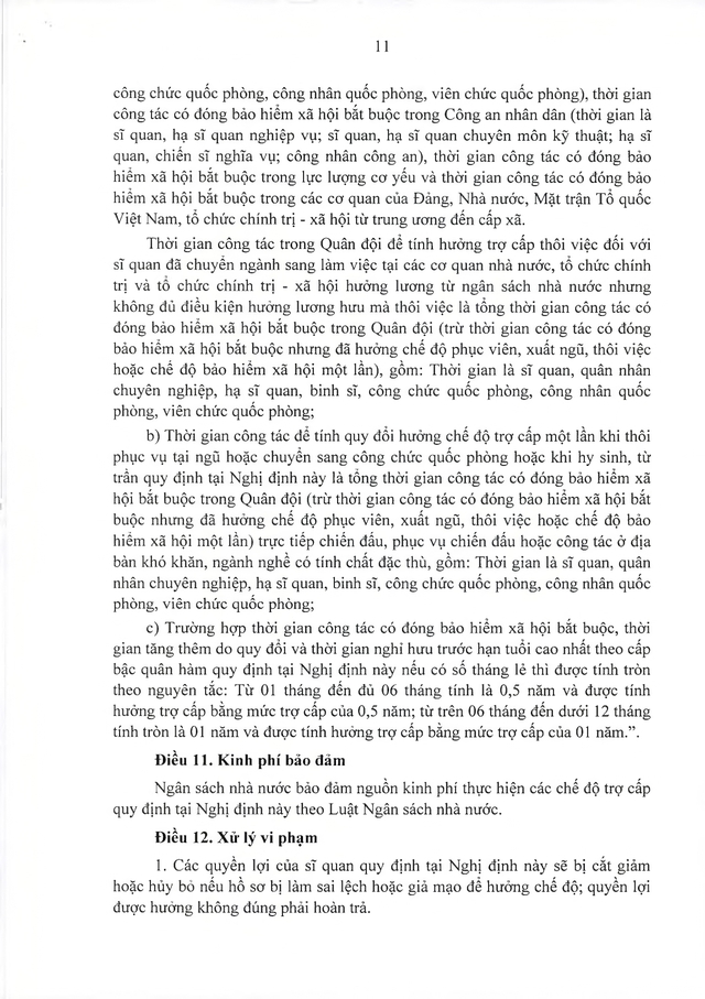 Nghị định quy định chế độ, chính sách đối với sĩ quan thôi phục vụ tại ngũ, hy sinh, từ trần, chuyển quân nhân chuyên nghiệp hoặc công chức quốc phòng- Ảnh 11.