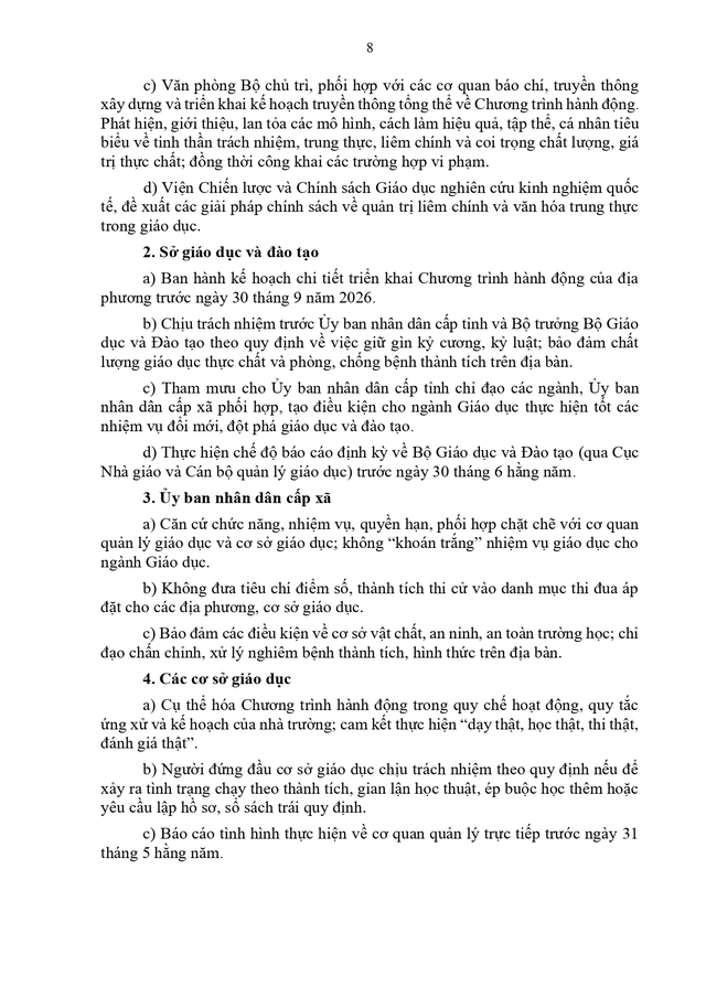 Chương trình hành động tăng cường kỷ cương, xây dựng văn hóa trung thực, liêm chính và thực chất trong các hoạt động giáo dục- Ảnh 9.