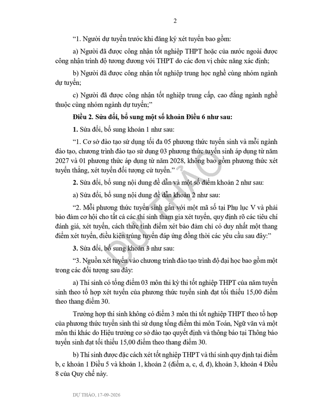 Dự thảo Thông tư sửa đổi, bổ sung quy định về TUYỂN SINH ĐẠI HỌC- Ảnh 4.