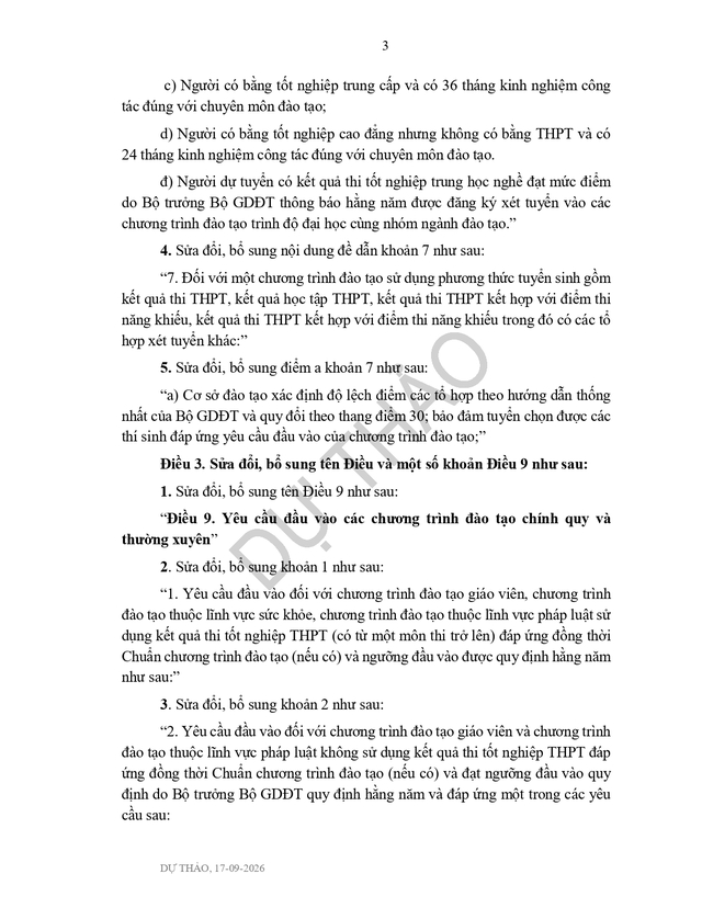 Dự thảo Thông tư sửa đổi, bổ sung quy định về TUYỂN SINH ĐẠI HỌC- Ảnh 5.