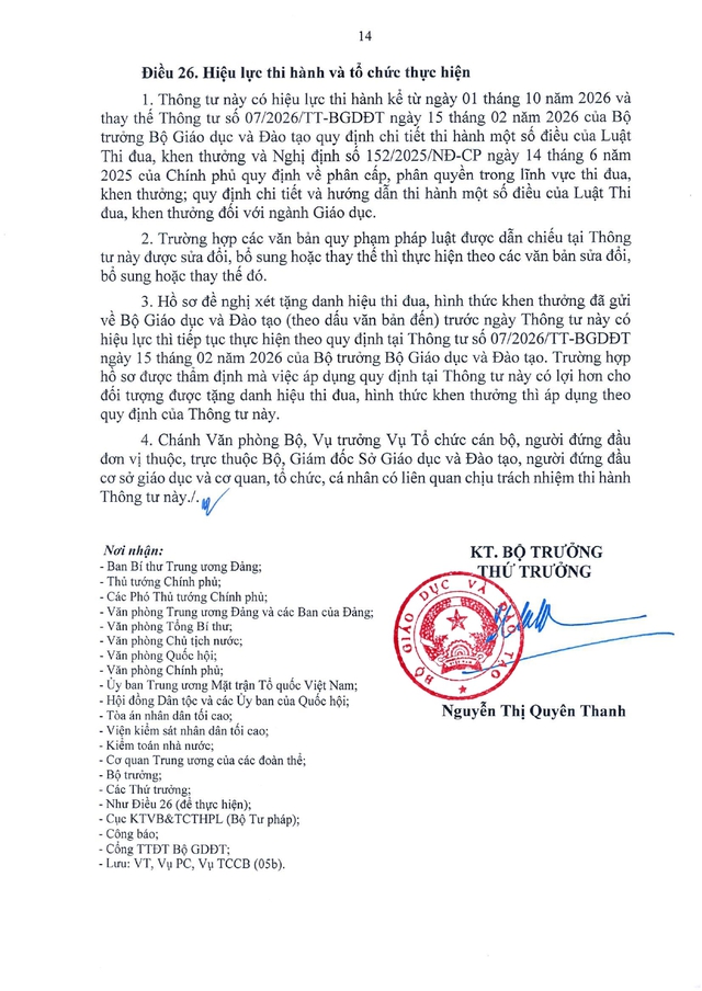 Thông tư số 67/2026/TT-BGDĐT quy định chi tiết, hướng dẫn thi hành Luật Thi đua, khen thưởng đối với ngành Giáo dục- Ảnh 14.