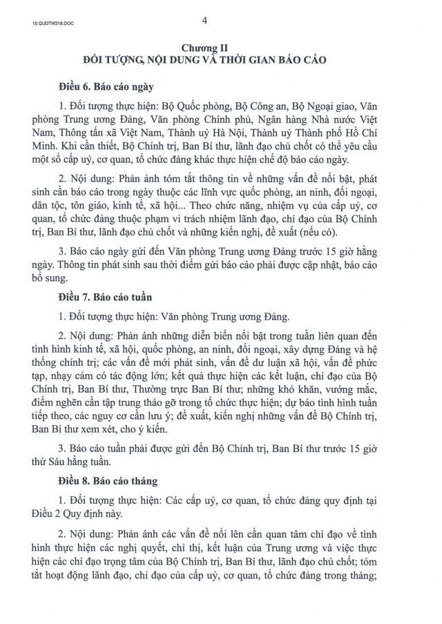 Quy định số 218-QĐ/TW về chế độ báo cáo Bộ Chính trị, Ban Bí thư, lãnh đạo chủ chốt- Ảnh 4.
