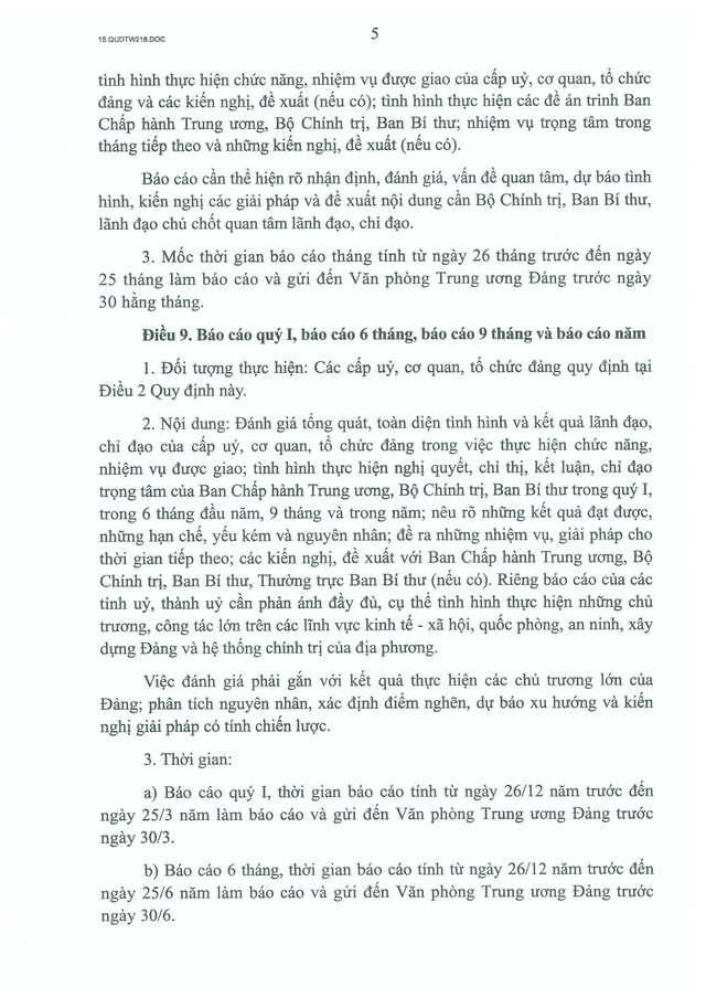 Quy định số 218-QĐ/TW về chế độ báo cáo Bộ Chính trị, Ban Bí thư, lãnh đạo chủ chốt- Ảnh 5.