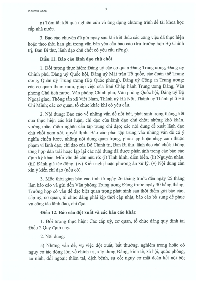 Quy định số 218-QĐ/TW về chế độ báo cáo Bộ Chính trị, Ban Bí thư, lãnh đạo chủ chốt- Ảnh 7.