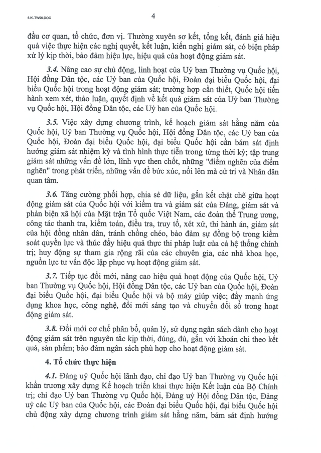Kết luận số 96-KL/TW: Bộ Chính trị định hướng trọng tâm hoạt động giám sát nhiệm kỳ Quốc hội khóa XVI- Ảnh 4.