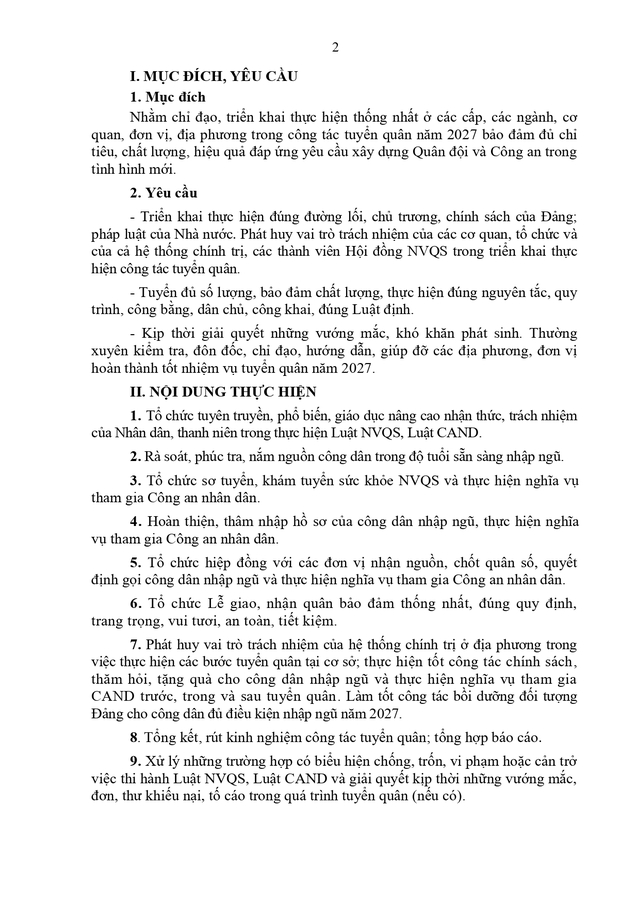 Chi tiết kế hoạch tuyển chọn, gọi công dân nhập ngũ; thực hiện nghĩa vụ tham gia Công an nhân dân 2027 của Hà Nội- Ảnh 3.