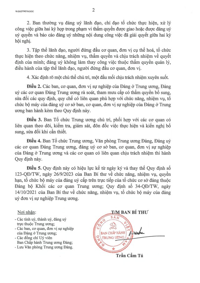 Quy định số 219-QĐ/TW về chức năng, nhiệm vụ, tổ chức bộ máy của đảng ủy cơ sở ban, cơ quan, đơn vị sự nghiệp của Đảng ở Trung ương- Ảnh 2.