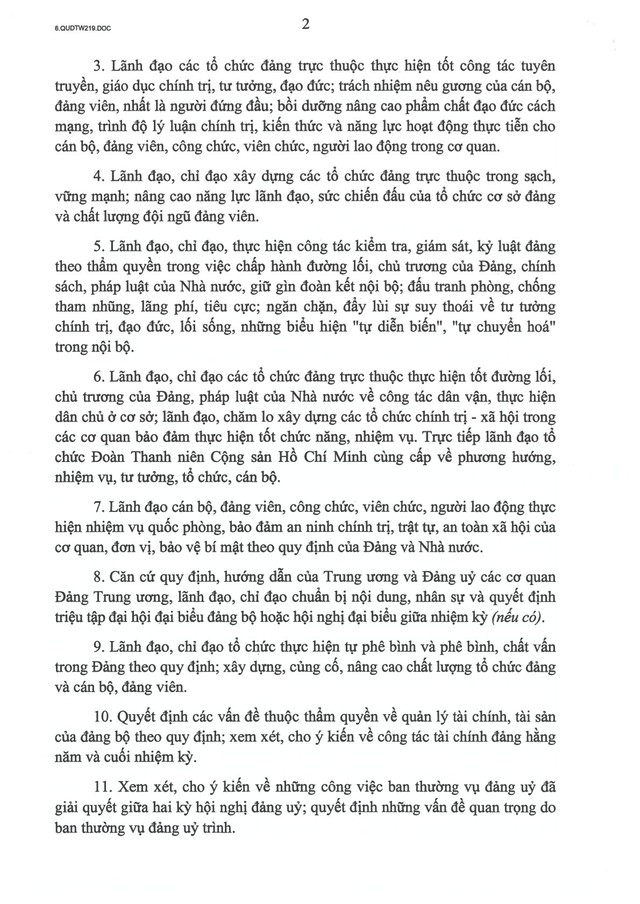 Quy định số 219-QĐ/TW về chức năng, nhiệm vụ, tổ chức bộ máy của đảng ủy cơ sở ban, cơ quan, đơn vị sự nghiệp của Đảng ở Trung ương- Ảnh 4.