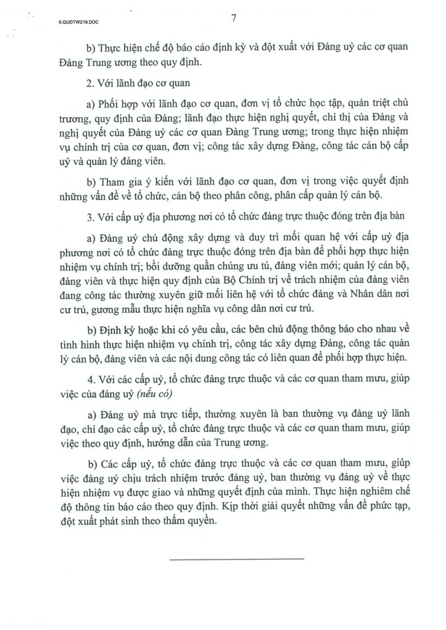 Quy định số 219-QĐ/TW về chức năng, nhiệm vụ, tổ chức bộ máy của đảng ủy cơ sở ban, cơ quan, đơn vị sự nghiệp của Đảng ở Trung ương- Ảnh 9.