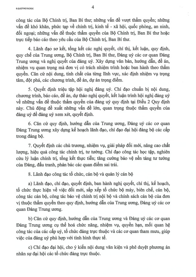 Quy định số 219-QĐ/TW về chức năng, nhiệm vụ, tổ chức bộ máy của đảng ủy cơ sở ban, cơ quan, đơn vị sự nghiệp của Đảng ở Trung ương- Ảnh 13.