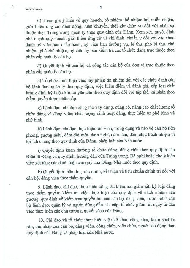 Quy định số 219-QĐ/TW về chức năng, nhiệm vụ, tổ chức bộ máy của đảng ủy cơ sở ban, cơ quan, đơn vị sự nghiệp của Đảng ở Trung ương- Ảnh 14.