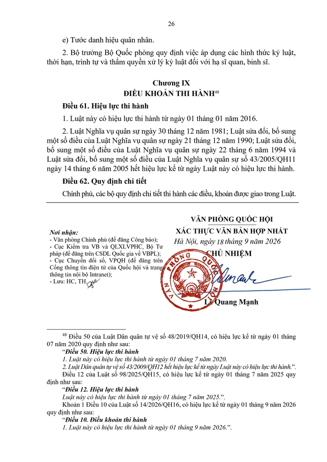 Văn bản hợp nhất 133/2026/VBHN-LQ-VPQH: Luật Nghĩa vụ quân sự- Ảnh 26.