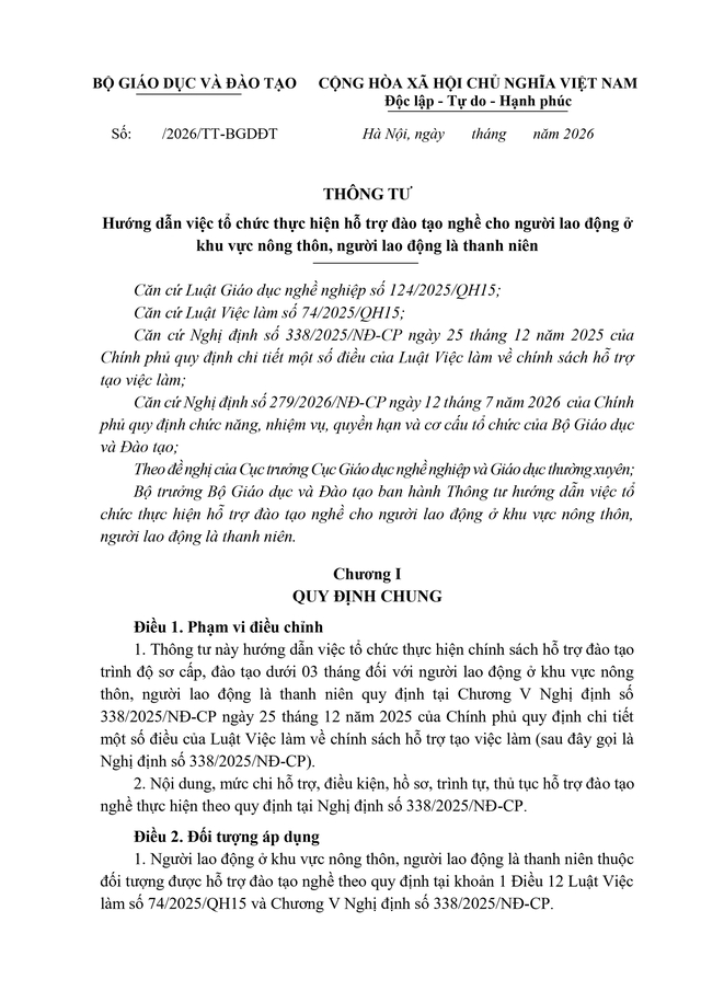 Hướng dẫn tổ chức đào tạo nghề cho người lao động là thanh niên; ở nông thôn- Ảnh 1.