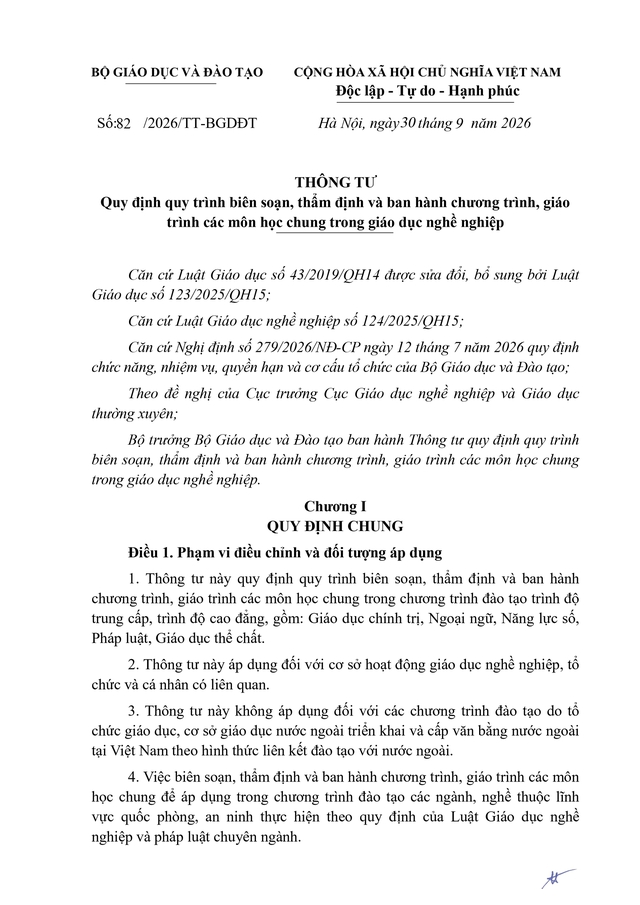 Quy trình biên soạn, ban hành chương trình, giáo trình môn học chung của giáo dục nghề nghiệp- Ảnh 1.