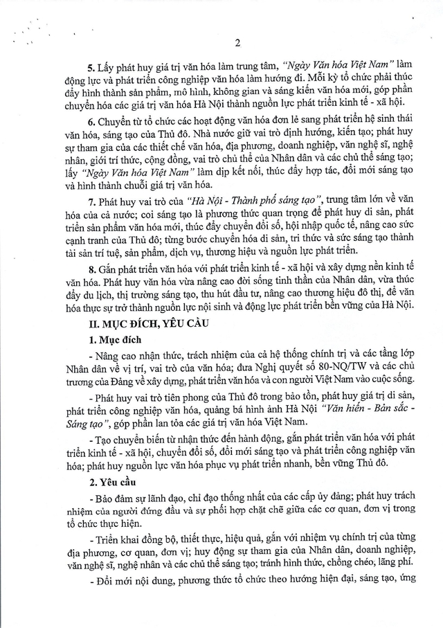 Kế hoạch số 100-KH/TU triển khai "Ngày Văn hóa Việt Nam" trên địa bàn Hà Nội- Ảnh 3.