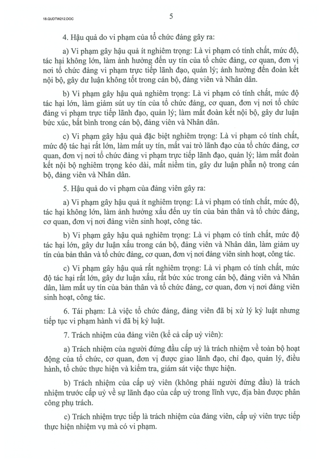 TOÀN VĂN: Quy định số 212-QĐ/TW của Bộ Chính trị quy định về kỷ luật tổ chức đảng, đảng viên vi phạm- Ảnh 5.