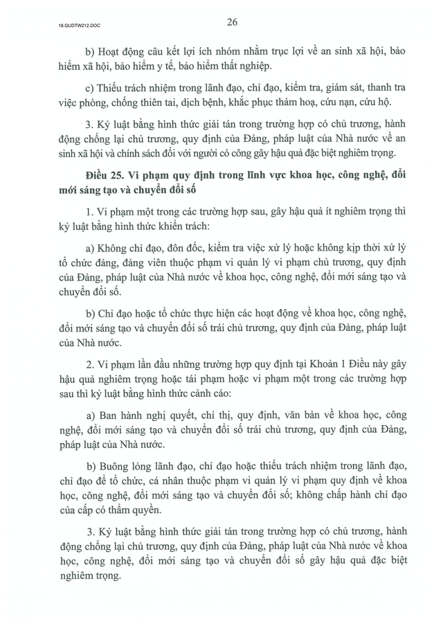 TOÀN VĂN: Quy định số 212-QĐ/TW của Bộ Chính trị quy định về kỷ luật tổ chức đảng, đảng viên vi phạm- Ảnh 26.