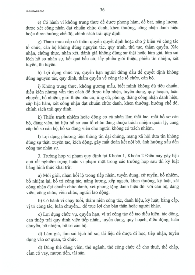 TOÀN VĂN: Quy định số 212-QĐ/TW của Bộ Chính trị quy định về kỷ luật tổ chức đảng, đảng viên vi phạm- Ảnh 36.