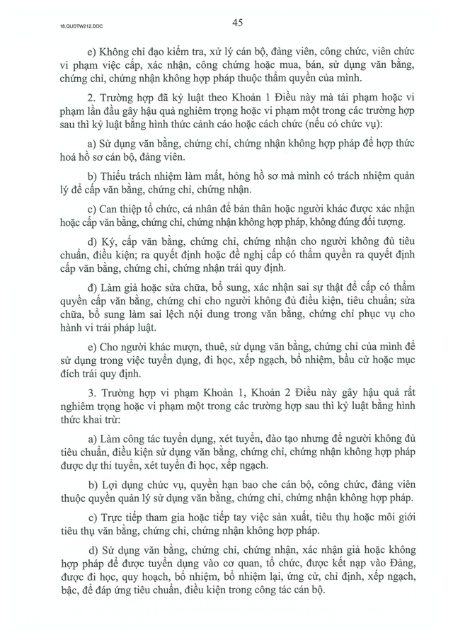 TOÀN VĂN: Quy định số 212-QĐ/TW của Bộ Chính trị quy định về kỷ luật tổ chức đảng, đảng viên vi phạm- Ảnh 45.