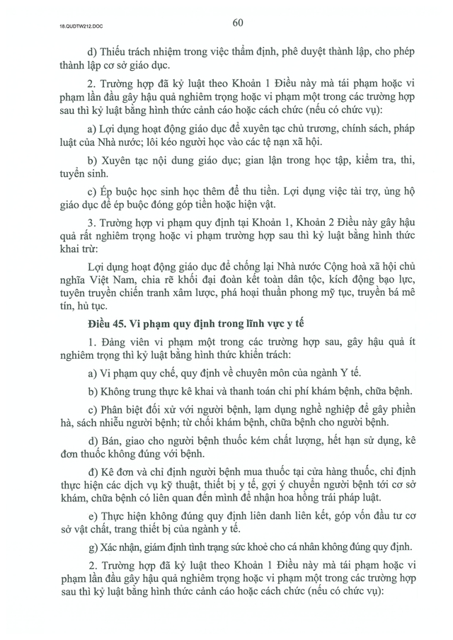 TOÀN VĂN: Quy định số 212-QĐ/TW của Bộ Chính trị quy định về kỷ luật tổ chức đảng, đảng viên vi phạm- Ảnh 60.