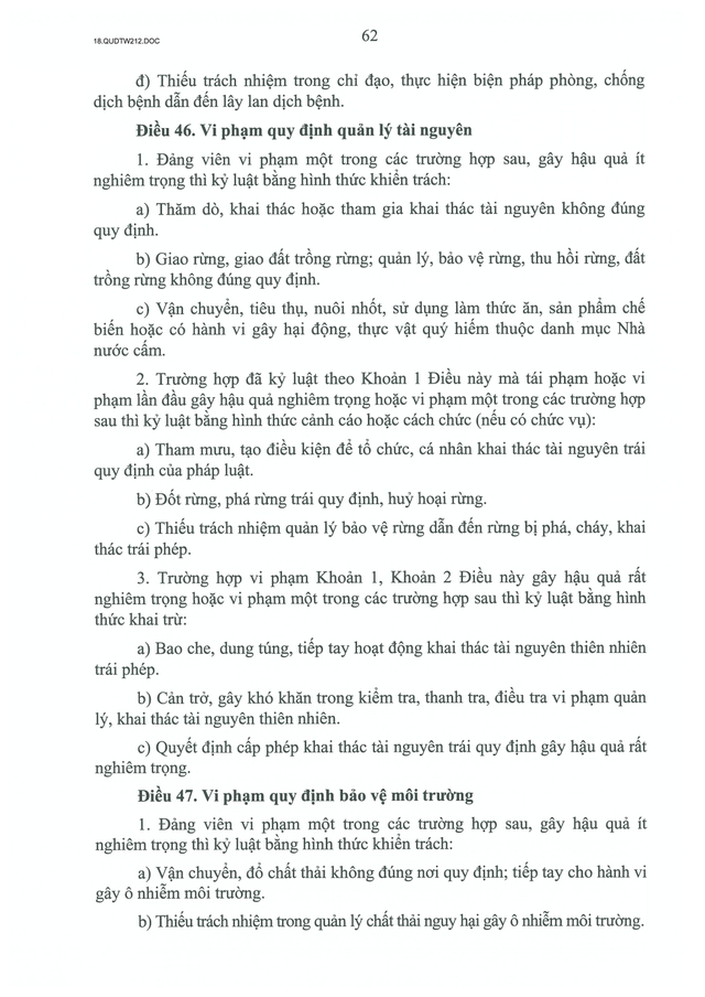 TOÀN VĂN: Quy định số 212-QĐ/TW của Bộ Chính trị quy định về kỷ luật tổ chức đảng, đảng viên vi phạm- Ảnh 62.