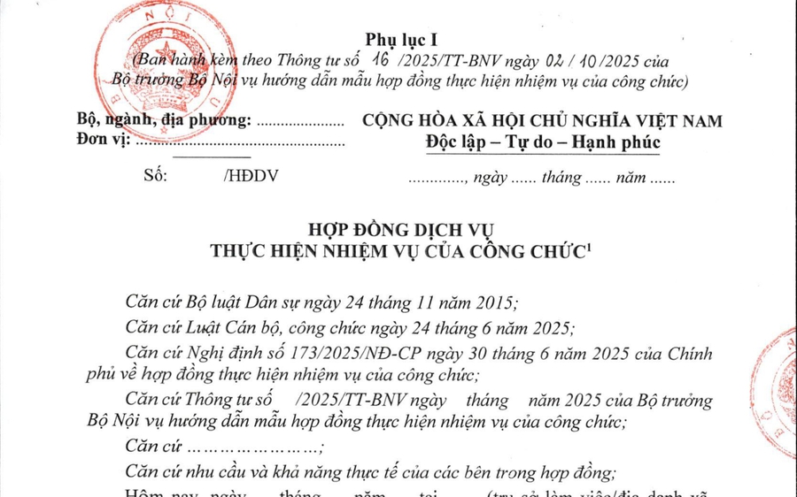 Mẫu hợp đồng dịch vụ thực hiện nhiệm vụ của công chức áp dụng từ 16/11/2025