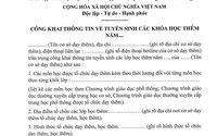 Mẫu CÔNG KHAI THÔNG TIN VỀ TUYỂN SINH CÁC KHÓA HỌC THÊM theo Thông tư số 29/2024/TT-BGDĐT