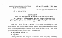 Hướng dẫn số 10-HD/BTGTW triển khai thực hiện Chỉ thị về "Đẩy mạnh học tập, thực hành tư tưởng, đạo đức, phương pháp, phong cách Hồ Chí Minh trong giai đoạn phát triển mới"
