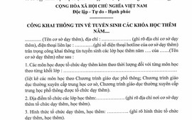 Mẫu CÔNG KHAI THÔNG TIN VỀ TUYỂN SINH CÁC KHÓA HỌC THÊM theo Thông tư số 29/2024/TT-BGDĐT