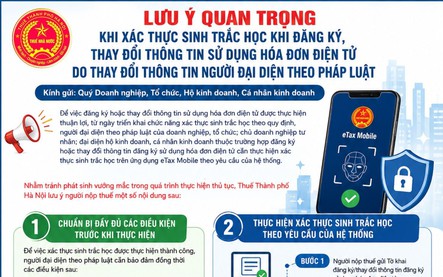 Lưu ý xác thực sinh trắc học khi đăng ký/thay đổi thông tin đăng ký sử dụng hóa đơn điện tử do thay đổi thông tin người đại diện
